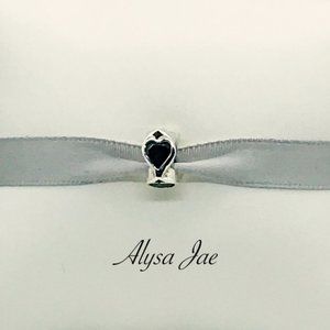 Black CZ Trailing Hearts Rondelle European Bead